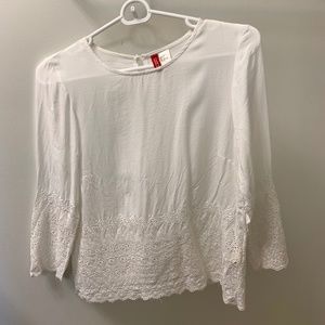 {H&M} Long Sleeve White Tee with Buttoned Back